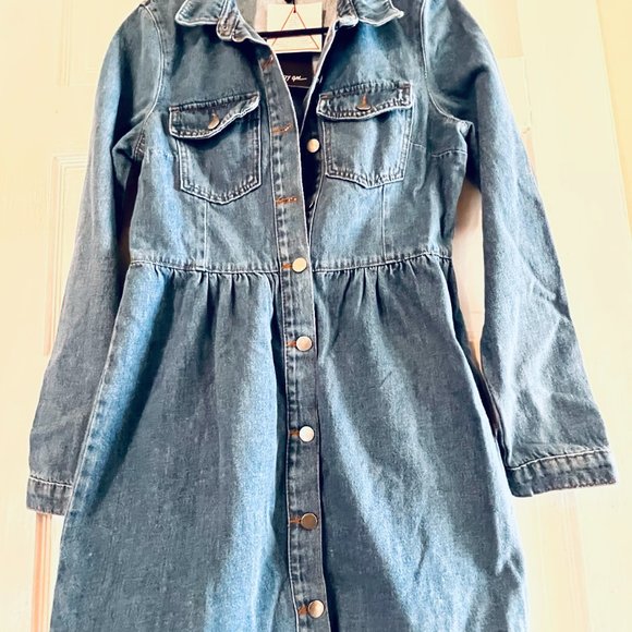 Nasty Gal Button Front Long Sleeve Denim Dress UK 10 US 6 Small Blue Western - Picture 2 of 8